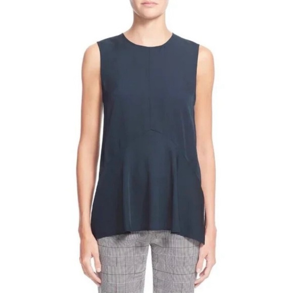 Theory Dark Mineral Teal Laycee Sleeveless Arched Hem Silk Top - Picture 1 of 6